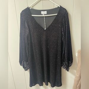 Adrienne Black Sparkle Balloon Sleeve Boutique Dress